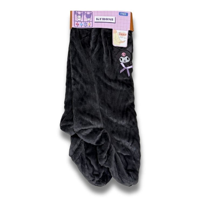 Kuromi 2-in-1 charcoal fleece lounge warmer slipper socks full pair with Sanrio retail packaging — SHOPPUROO™ Australia