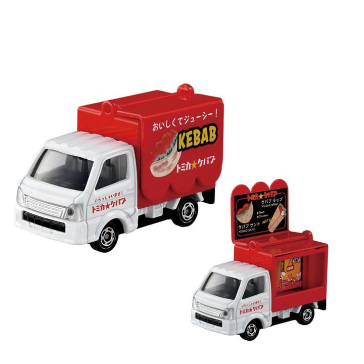 Tomica Suzuki Carry Kebab Kitchen Car with opening panel and rotating kebab mechanism.