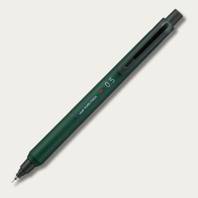 uni Mitsubishi KURU TOGA KS mechanical pencil in Shadow Green, 0.5mm, angled view
