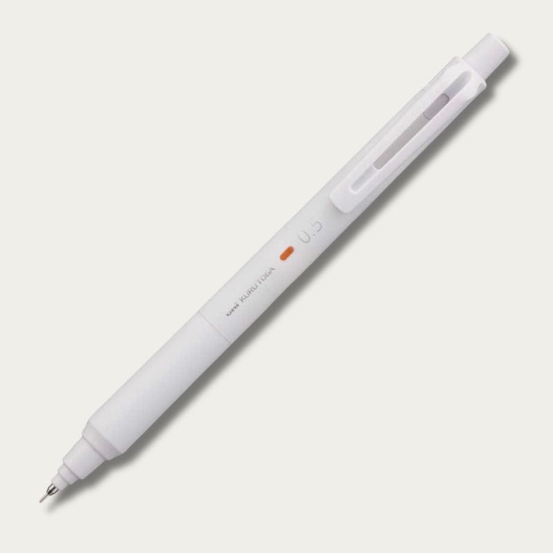 uni Mitsubishi KURU TOGA KS mechanical pencil in Powdered White, 0.5mm, angled view