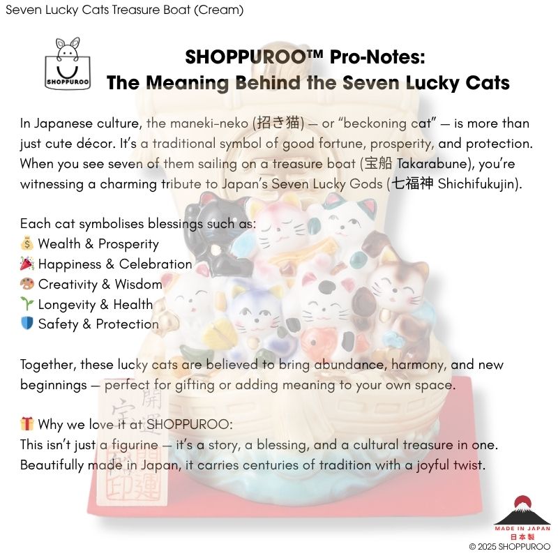 Seven Lucky Cats Treasure Boat -Cream (Made in Japan)