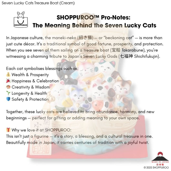 Seven Lucky Cats Treasure Boat -Cream (Made in Japan)