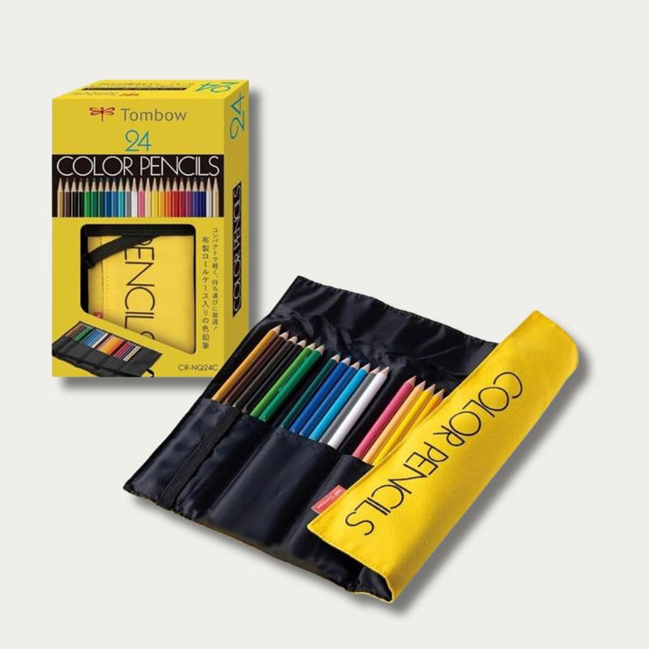 Tombow 24 Color Pencils CR-NQ24C in yellow portable cloth roll case with original yellow packaging box - SHOPPUROO