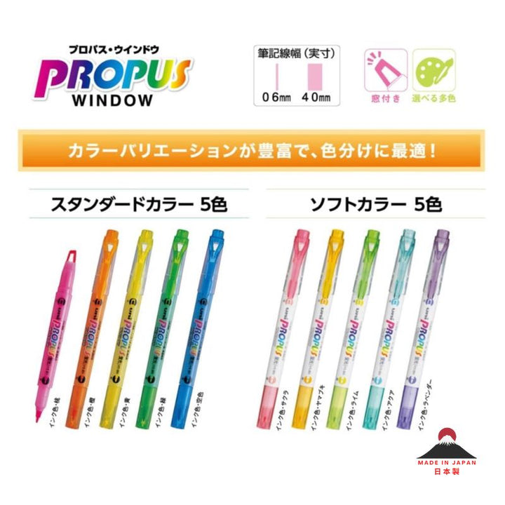 Uni Propus Window Highlighter - 5-Colour Set Double-sided (Made in Japan)