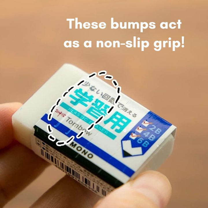 TOMBOW MONO Student Eraser non-slip grip texture — held between fingers