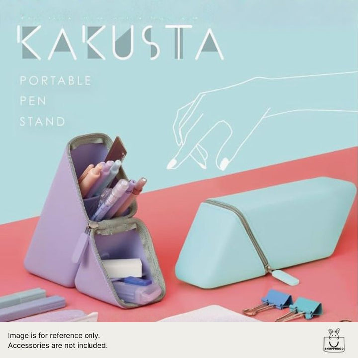 Sonic Kakusta portable pen stand open in violet — 60-degree dividers, silicone body, front view