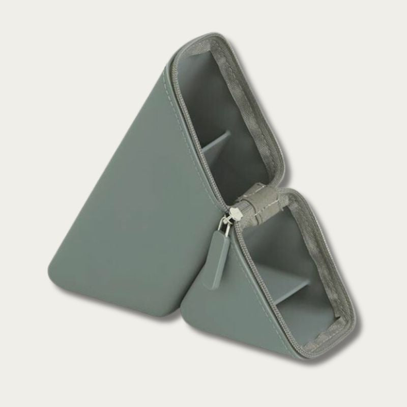 Sonic Kakusta pen stand in sage grey — interior pockets visible, fabric trim detail