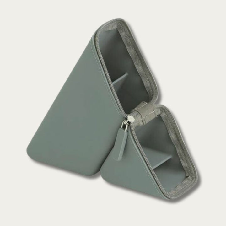 Sonic Kakusta pen stand in sage grey — interior pockets visible, fabric trim detail
