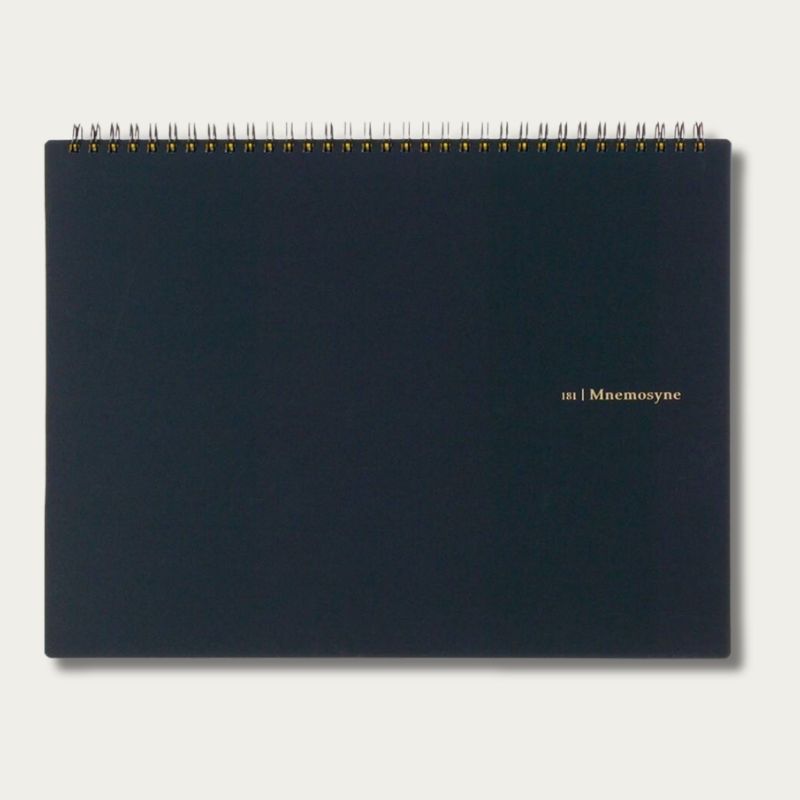 Maruman Mnemosyne A4 Notebook N188, navy cover with gold foil branding, closed
