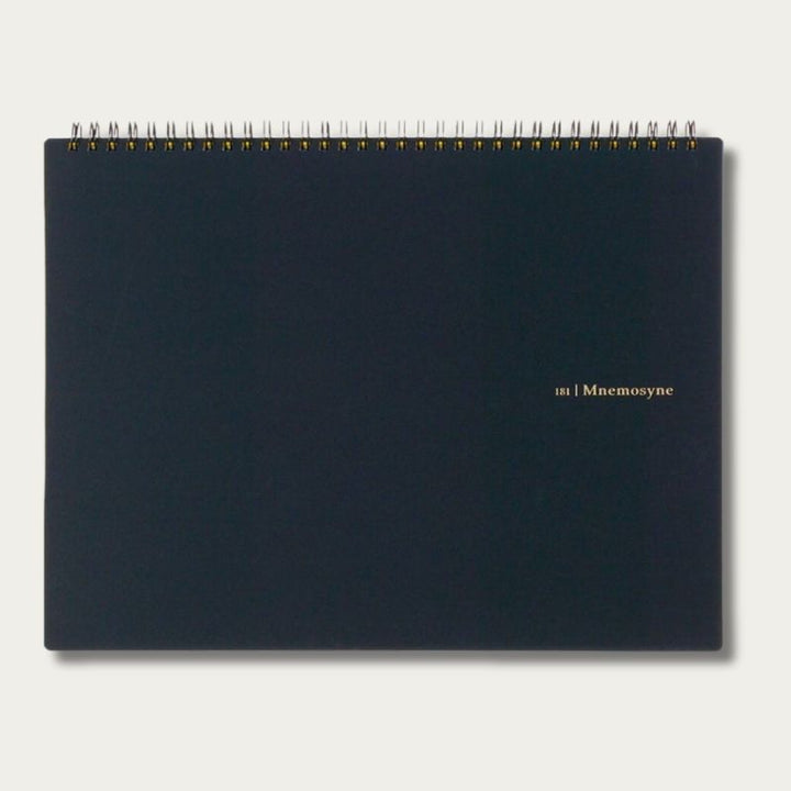 Maruman Mnemosyne A4 Notebook N188, navy cover with gold foil branding, closed