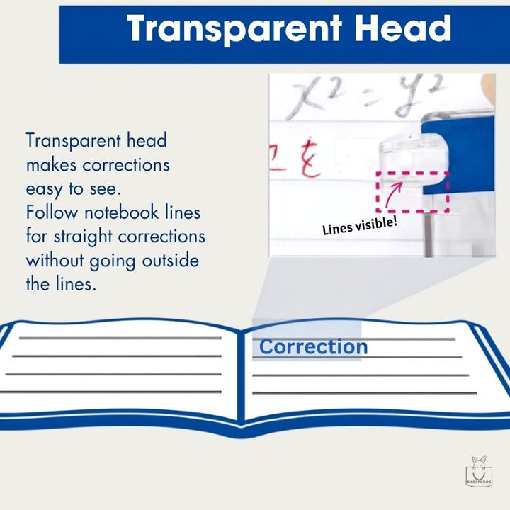 TOMBOW MONO Note Correction Tape transparent head — correction applied along a notebook line