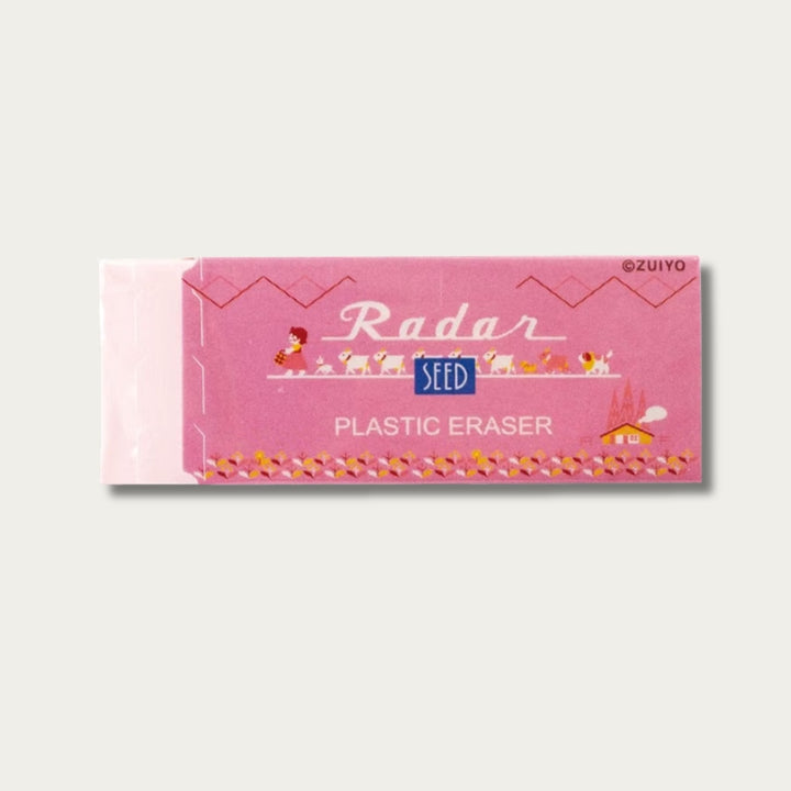 SEED x Heidi Girl of the Alps Radar eraser, Pink — Retro design with Heidi and a farm animal parade