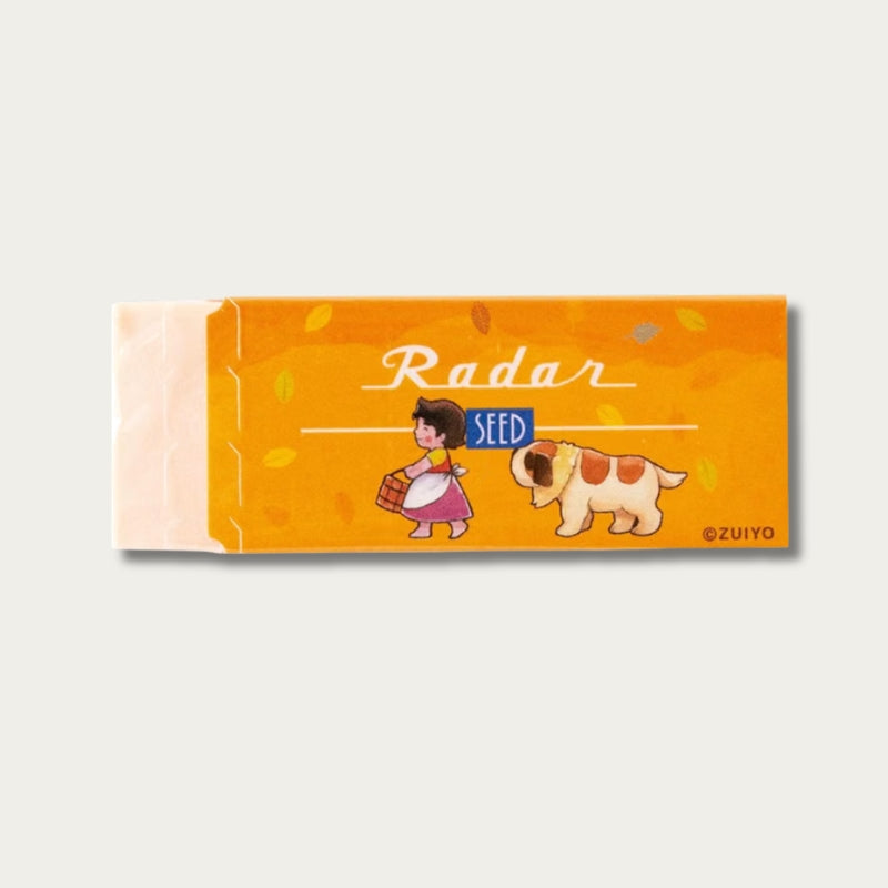 SEED Radar x Heidi Girl of the Alps 50th Anniversary Limited Edition Eraser – Orange Autumn design with Heidi and dog among autumn leaves