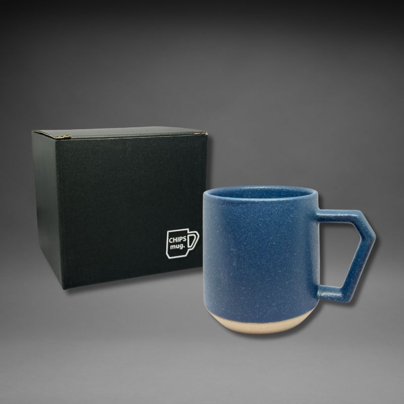 Chips Mug 380ml in Matte Sand Blue, artisan Japanese ceramic mug, with a gift box.