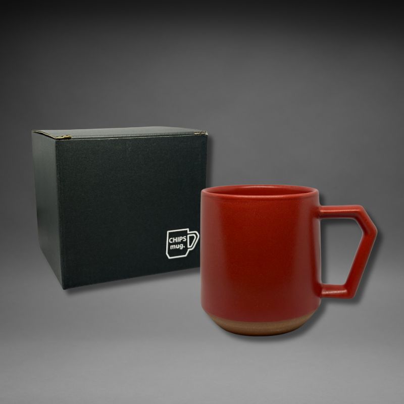 Chips Mug 380ml in Matte Red, premium Japanese ceramic coffee mug with gift box.