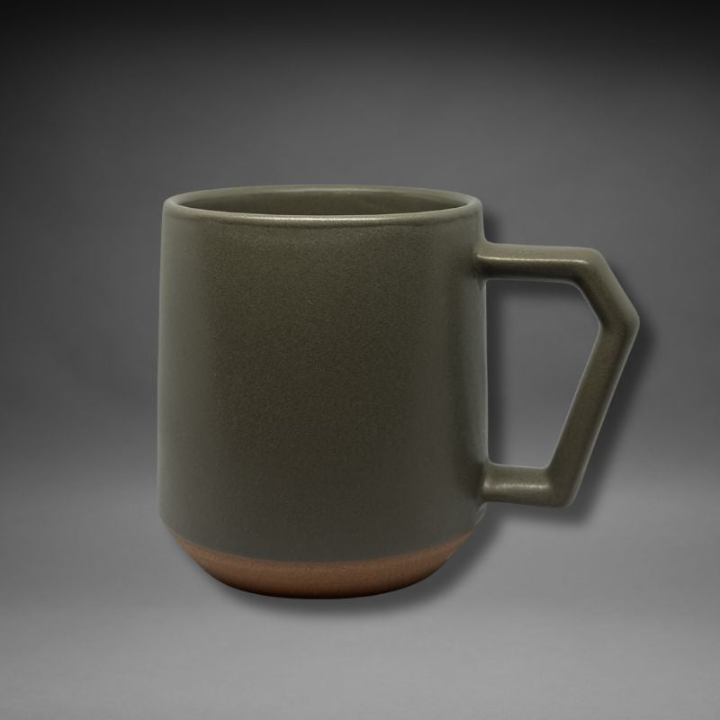 Chips Mug 380ml in Matte Grey, artisan Japanese ceramic mug with signature geometric handle.
