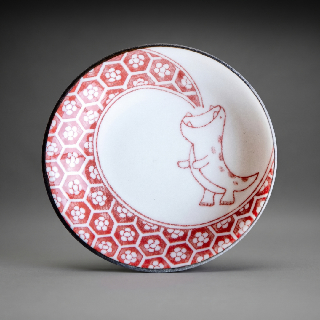 edokko-dinosaur-mame-plate-red-flame-mino-ware