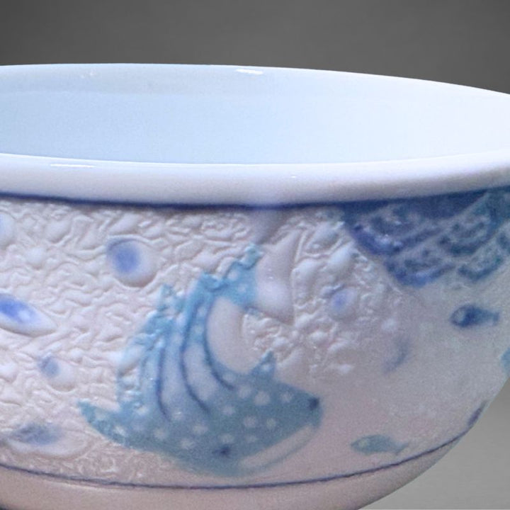 Mino-yaki Jinbei Namama bowls 13cm — Japanese ceramic pair with ocean and whale shark design — SHOPPUROO™ Australia