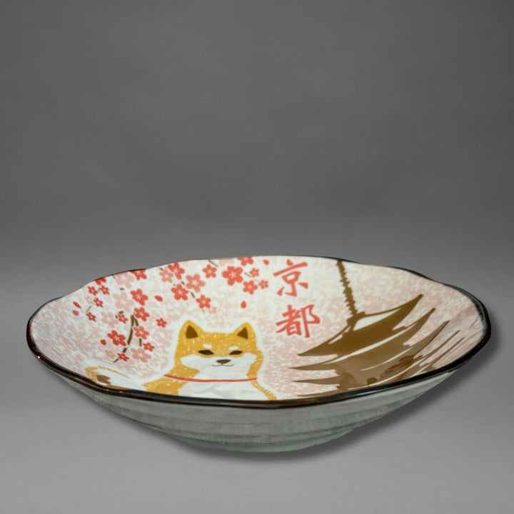 Mino-yaki Shiba Dog x Kyoto serving plate, top view showing 23cm diameter