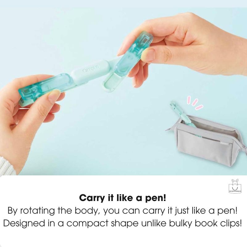 KOKUYO Campus Book Clip in Green, folded pen-style for portability