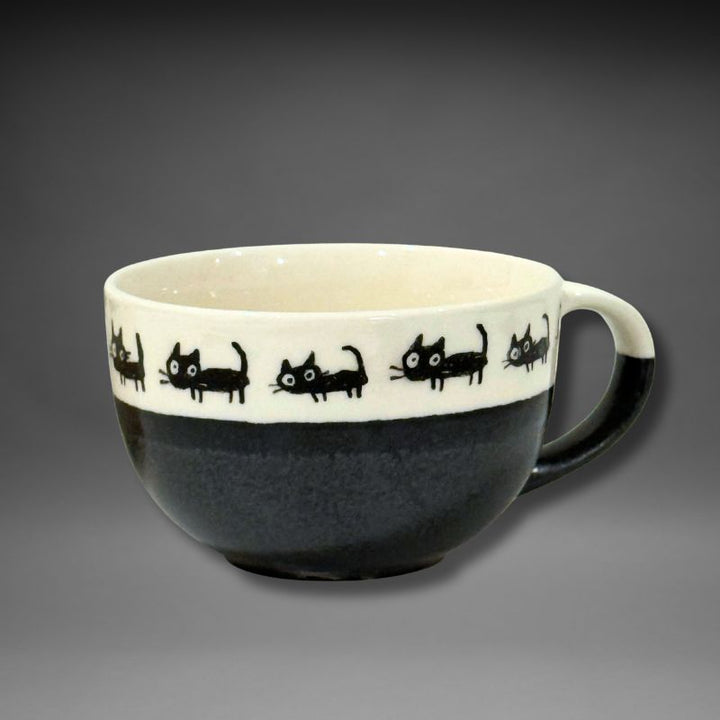 MINO-YAKI THE BLACK CATS SOUP MUG 310ML (Black)