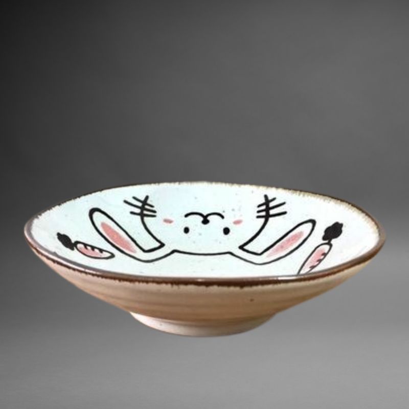Mino-yaki Bunny Plate – 21cm Porcelain Serving Dish Made in Japan