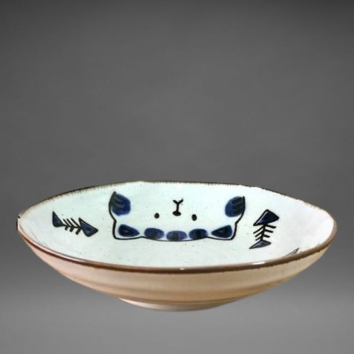 Mino-yaki Cat Plate – 21cm Porcelain Serving Dish Made in Japan