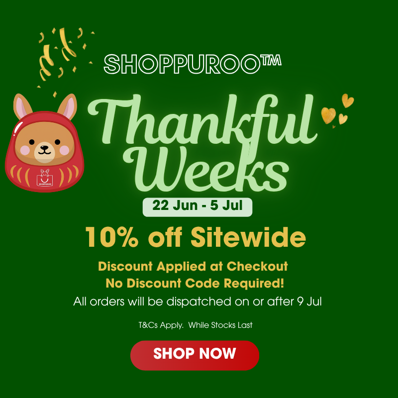 Promotional banner for Shoppuroo with 'Thankful Weeks' offer on a green background