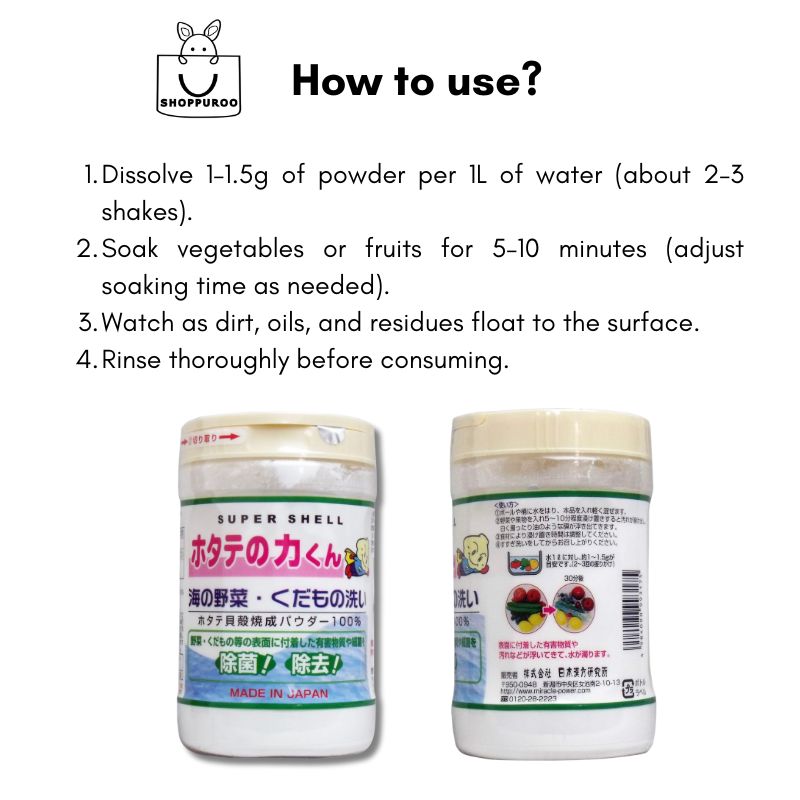 Miracle Power Super Shell 100% Natural Scallop Shell Powder Food Wash 90g (Made in Japan)