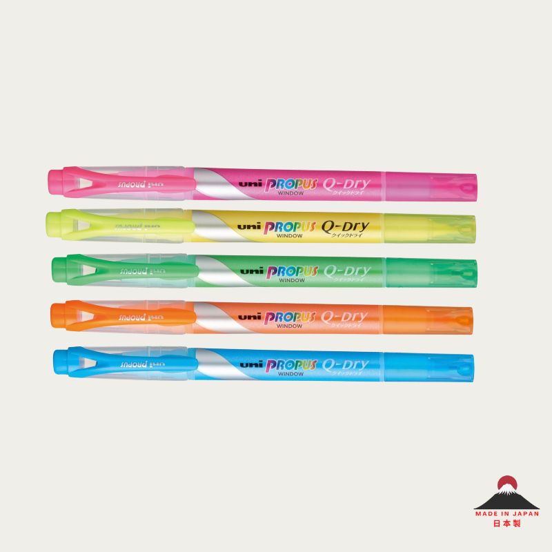 Set of five colorful highlighters with &