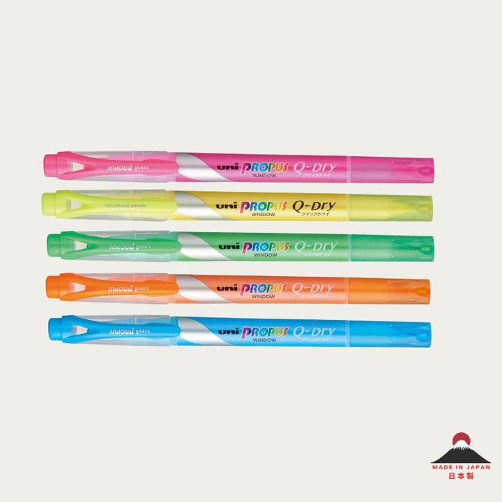 Set of five colorful highlighters with &